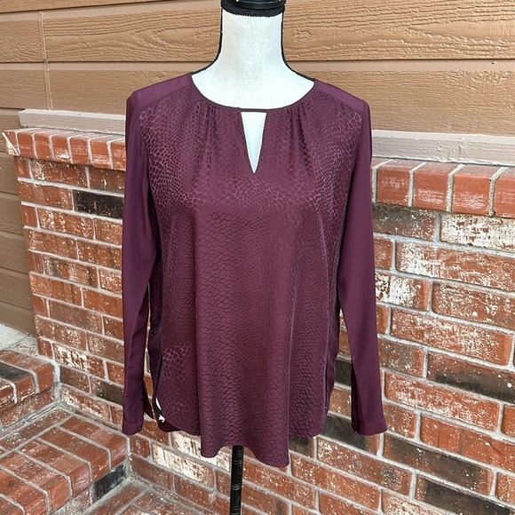 Rebecca Taylor Maroon Long Sleeve Silk Blend Women's Blouse Size 4 - Picture 1 of 9